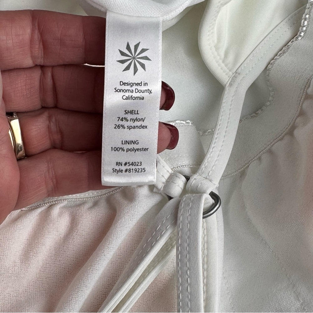 Athleta 1 Piece Bathing Suit Built In Bra White Lotus Design UV Protection Large - Picture 9 of 13